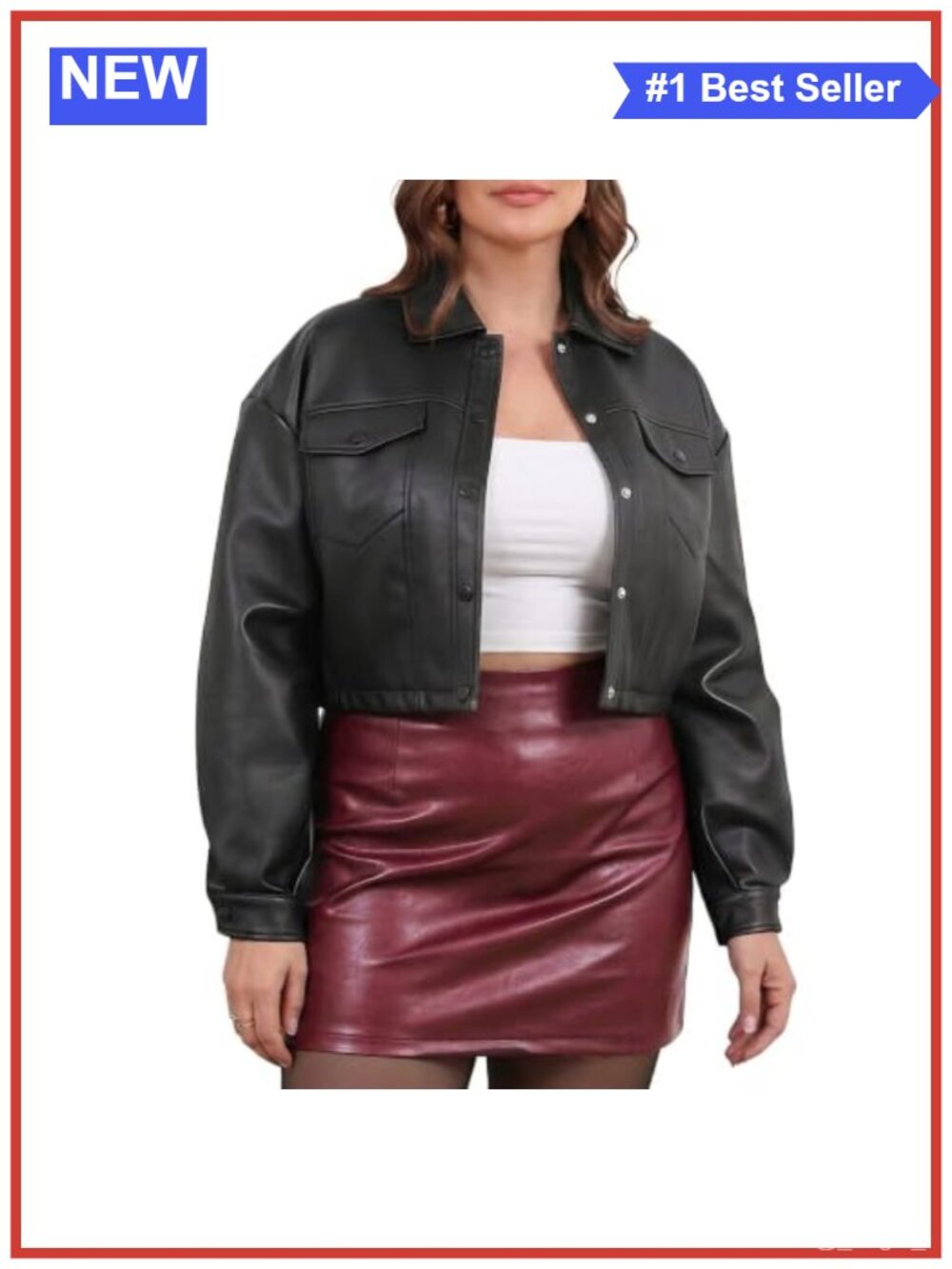 Plus Size Faux Leather Cropped Moto Biker Jacket Trendy Going Out